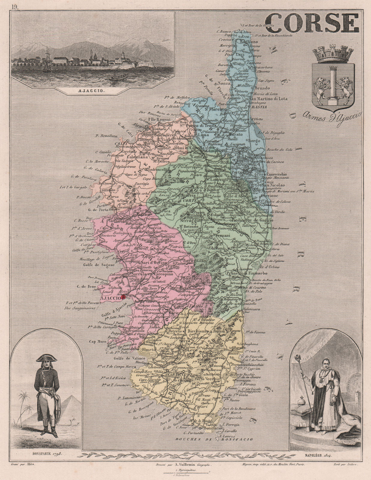 CORSICA. 'Corse'. Département. Ajaccio. Napoléon Bonaparte. VUILLEMIN 1879 map